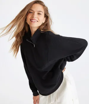 Aeropostale Womens' Ribbed Mock-Neck Pullover Sweatshirt -  - Size L - Cotton - Teen Fashion & Clothing Black