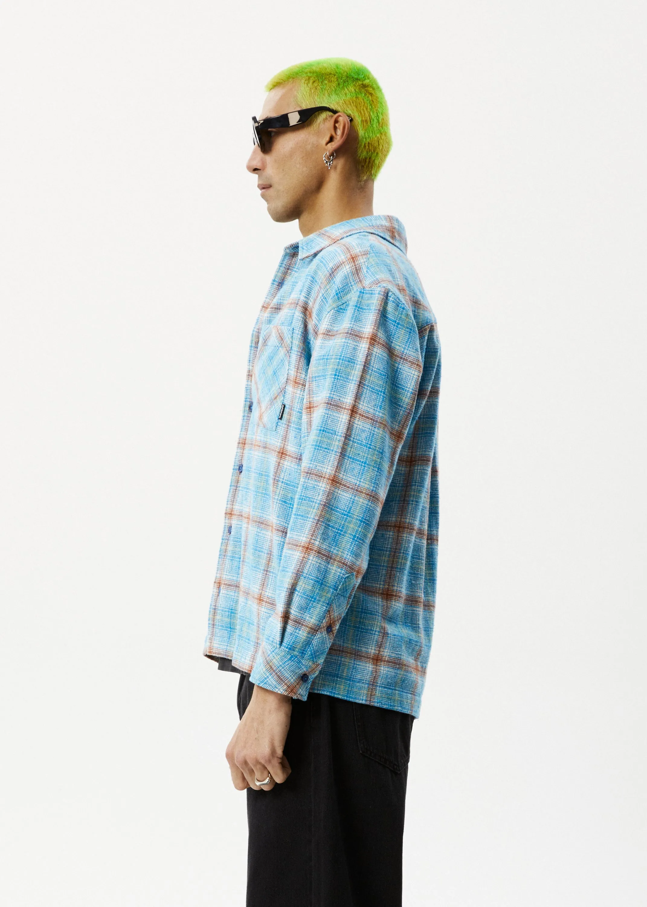 AFENDS Mens Position - Flannel Shirt - Lake Check