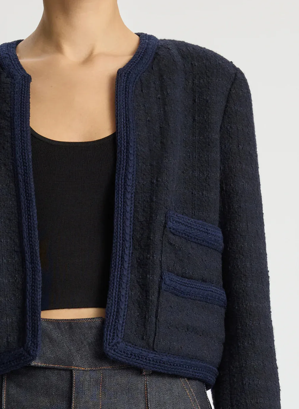 ALC-Ollie Cropped Tweed Jacket In Maritime Navy