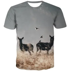 Animal T shirts Men Deer Tshirts Novelty Bird T shirts Funny Lovely T-shirts Graphic