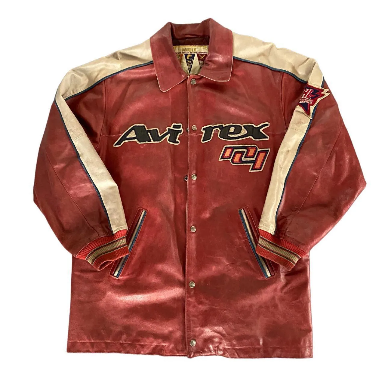 AVIREX HOCKEY LEATHER JACKET  (M)