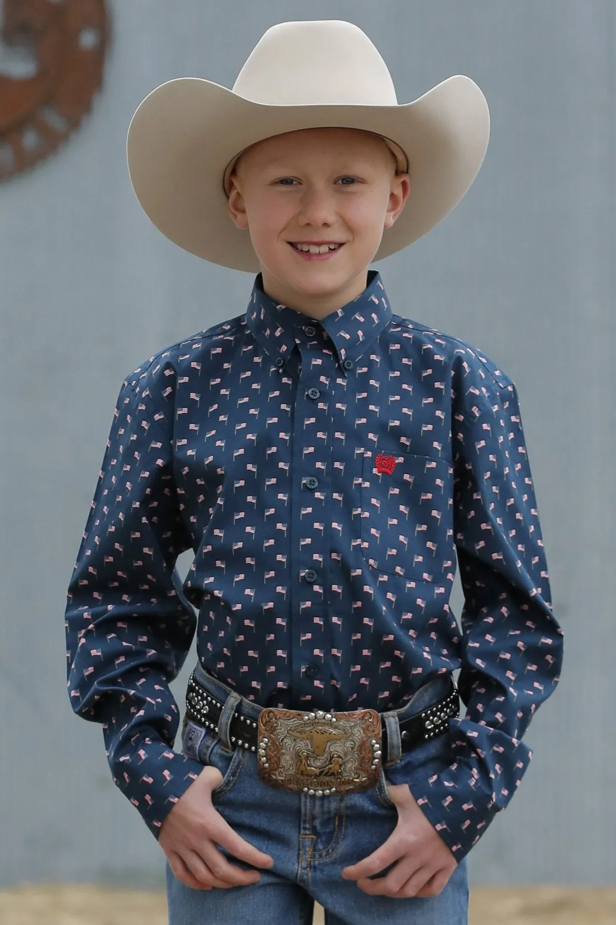 Boy's Cinch American Flag Button Down Shirt