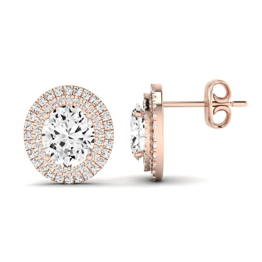 Cerise Oval Cut Moissanite Halo Stud Earrings