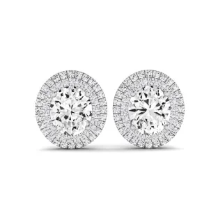 Cerise Oval Cut Moissanite Halo Stud Earrings