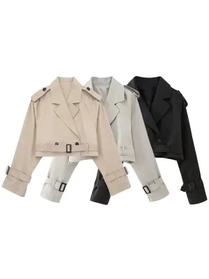 Cropped Double-Breasted Trench Jacket