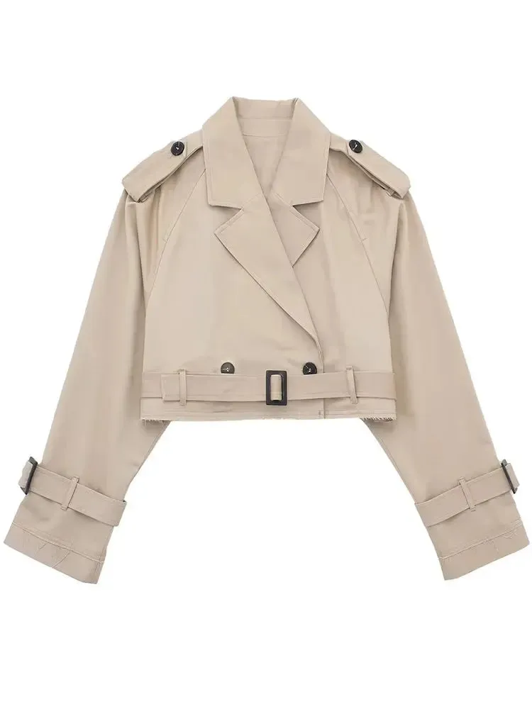 Cropped Double-Breasted Trench Jacket