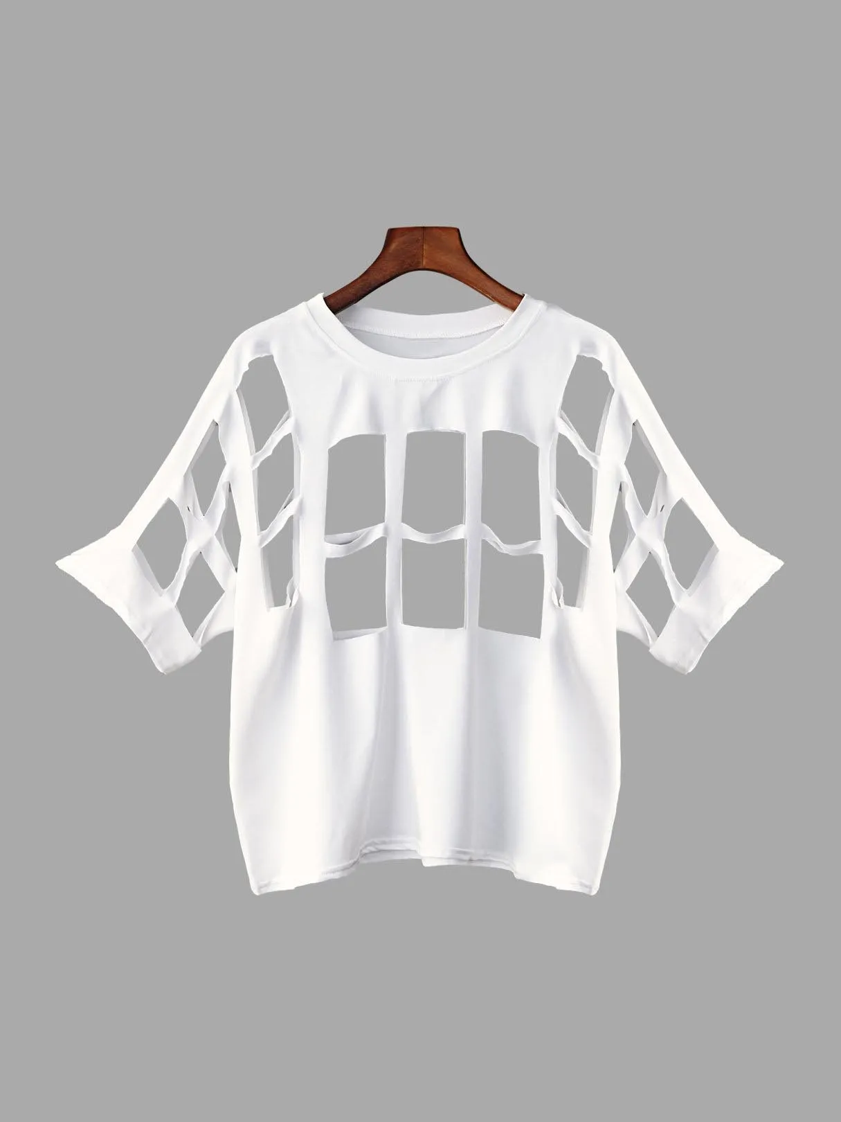 Custom Crew Neck Round Neck Hollow Cut Out Short Sleeve White T-Shirts