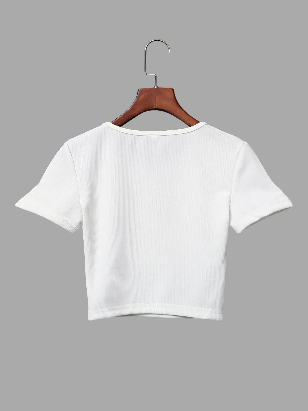 Custom Round Neck Embroidered Short Sleeve White Top