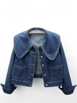 Dark blue jeans big neck jacket