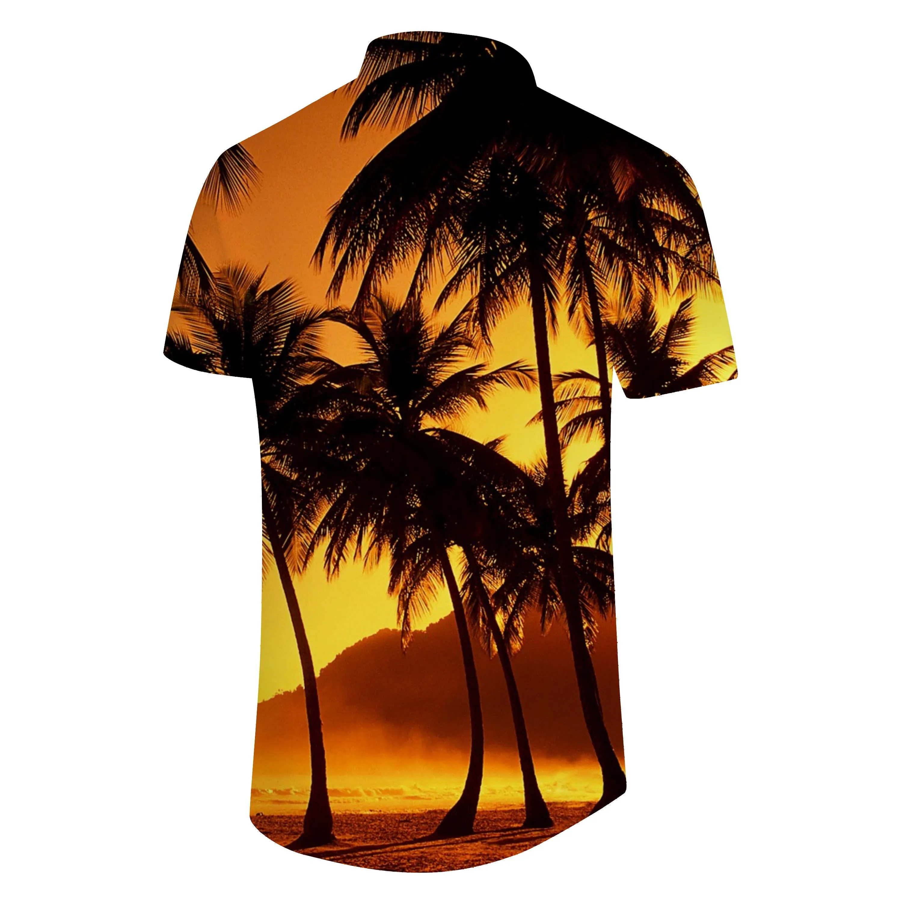 Dusk Coconut Tree Men's Casual Hawaiian Shirt Beach Vacation Tropical Shirt Short Sleeve Button Summer Clothes