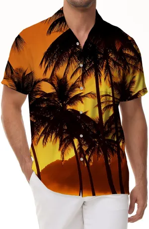 Dusk Coconut Tree Men's Casual Hawaiian Shirt Beach Vacation Tropical Shirt Short Sleeve Button Summer Clothes