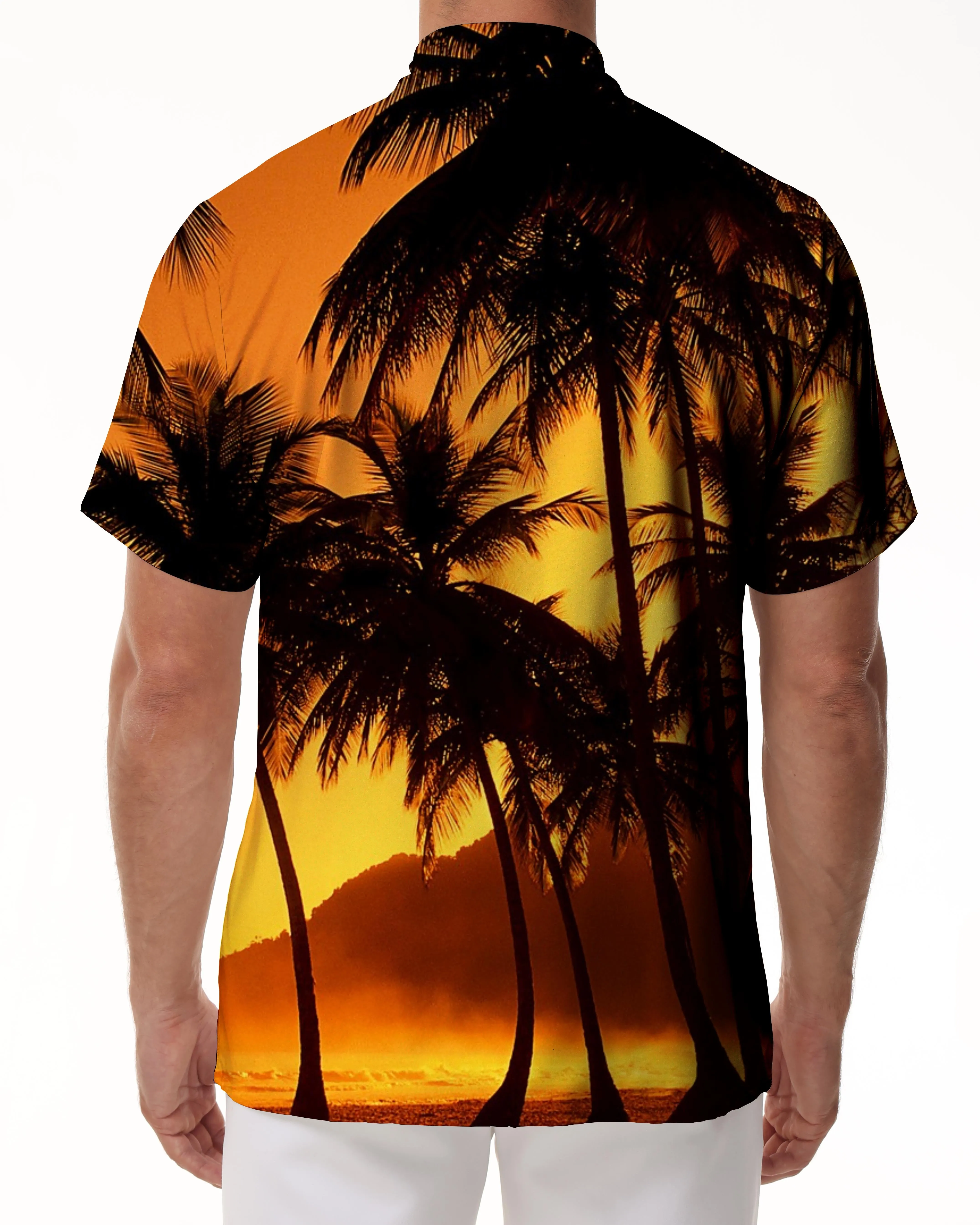 Dusk Coconut Tree Men's Casual Hawaiian Shirt Beach Vacation Tropical Shirt Short Sleeve Button Summer Clothes