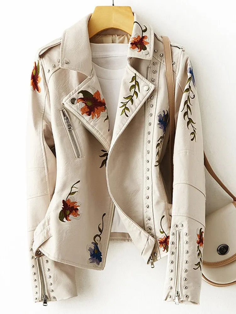 Embroidered Leather Jacket