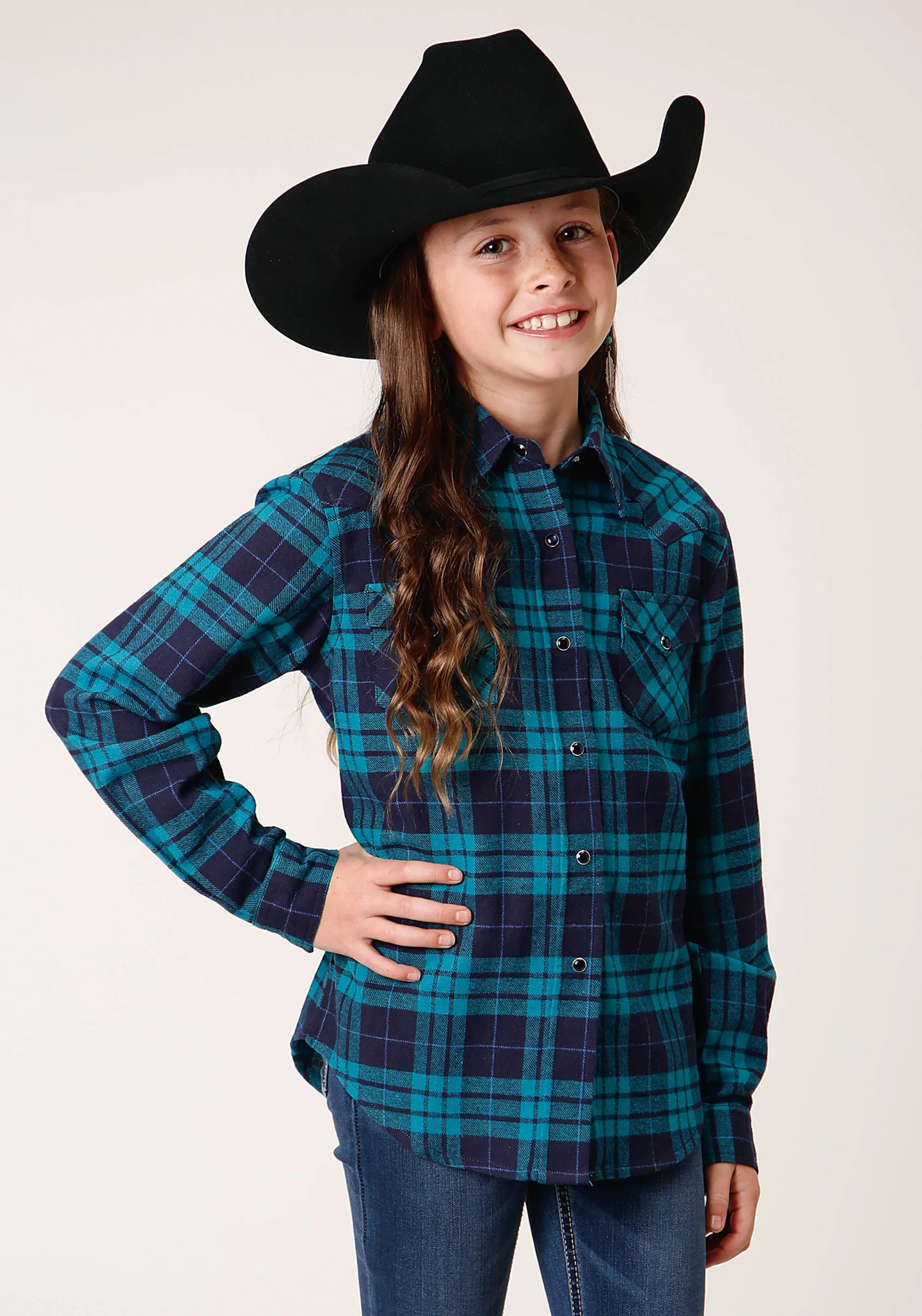 GIRLS LONG SLEEVE BUTTON UNLINED FLANNEL WESTERN SHIRT