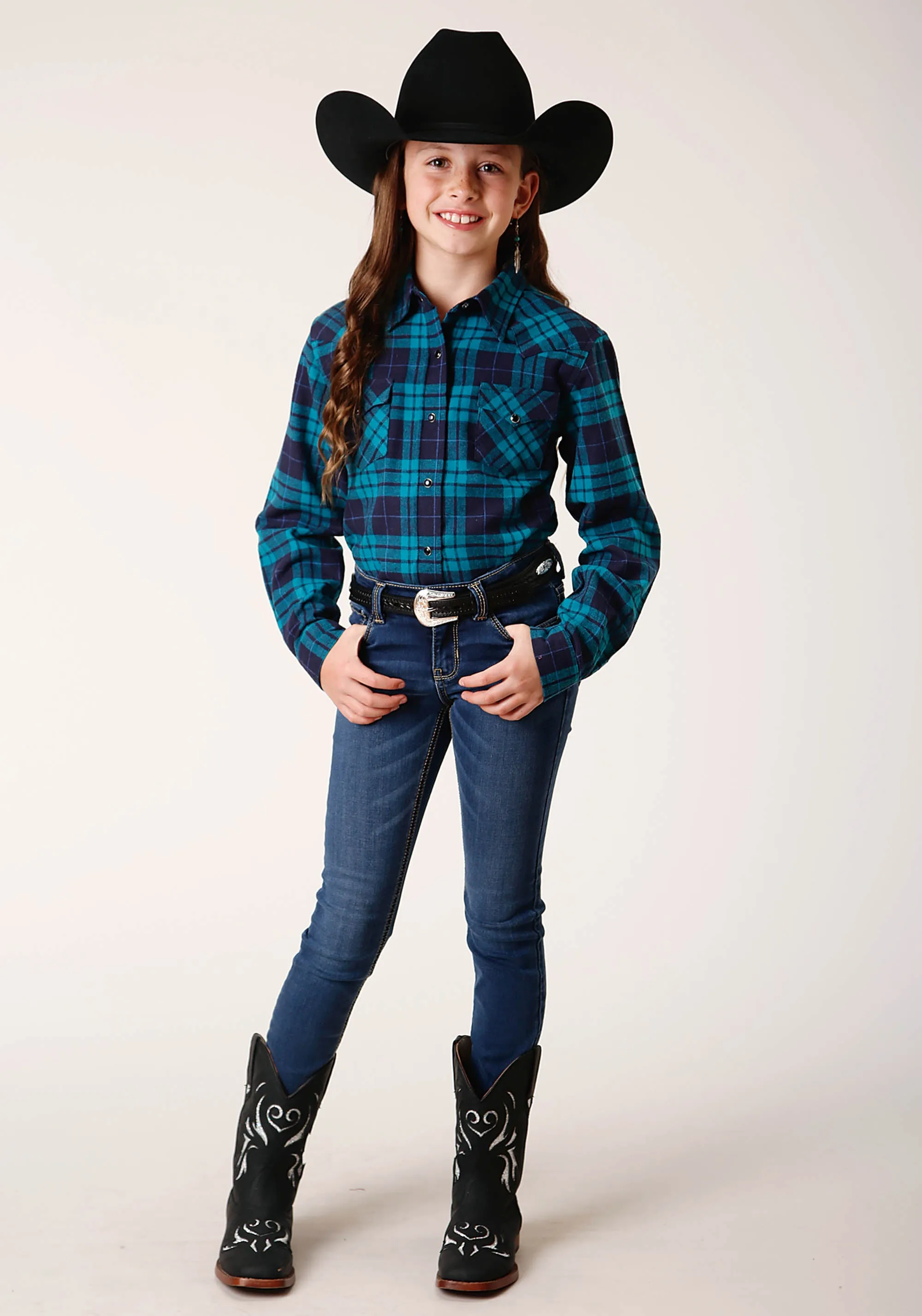 GIRLS LONG SLEEVE BUTTON UNLINED FLANNEL WESTERN SHIRT