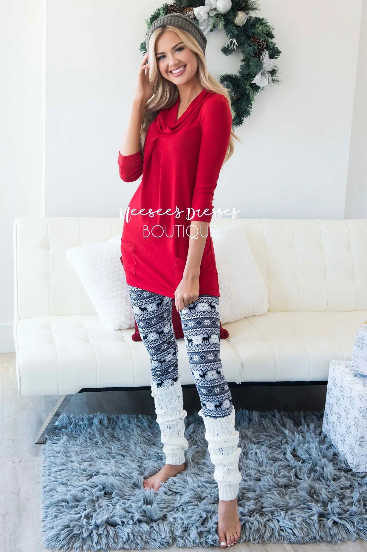 Gray Mini Reindeer & Snowflakes Leggings