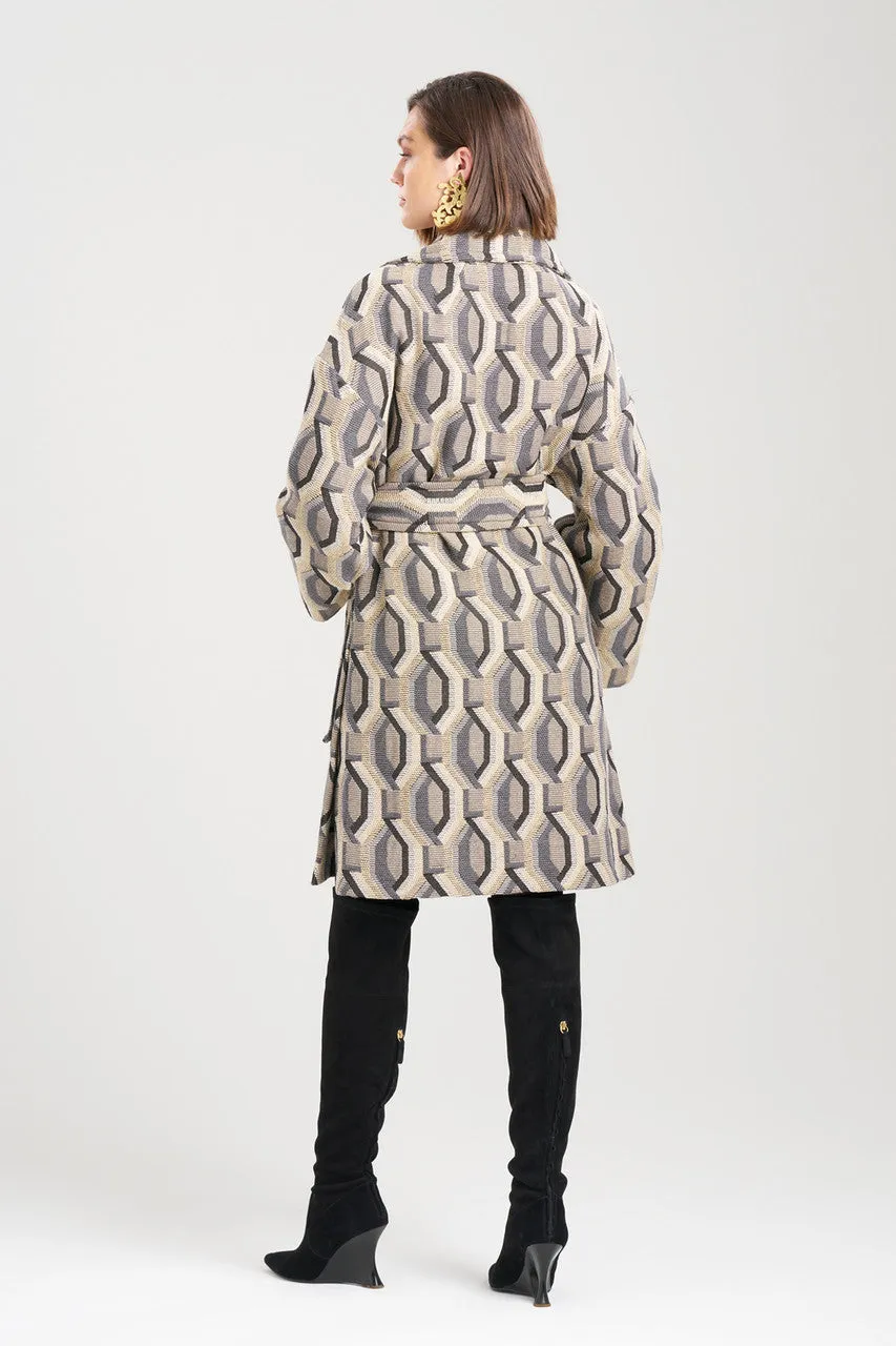 Hexagon Jacquard Belted Coat