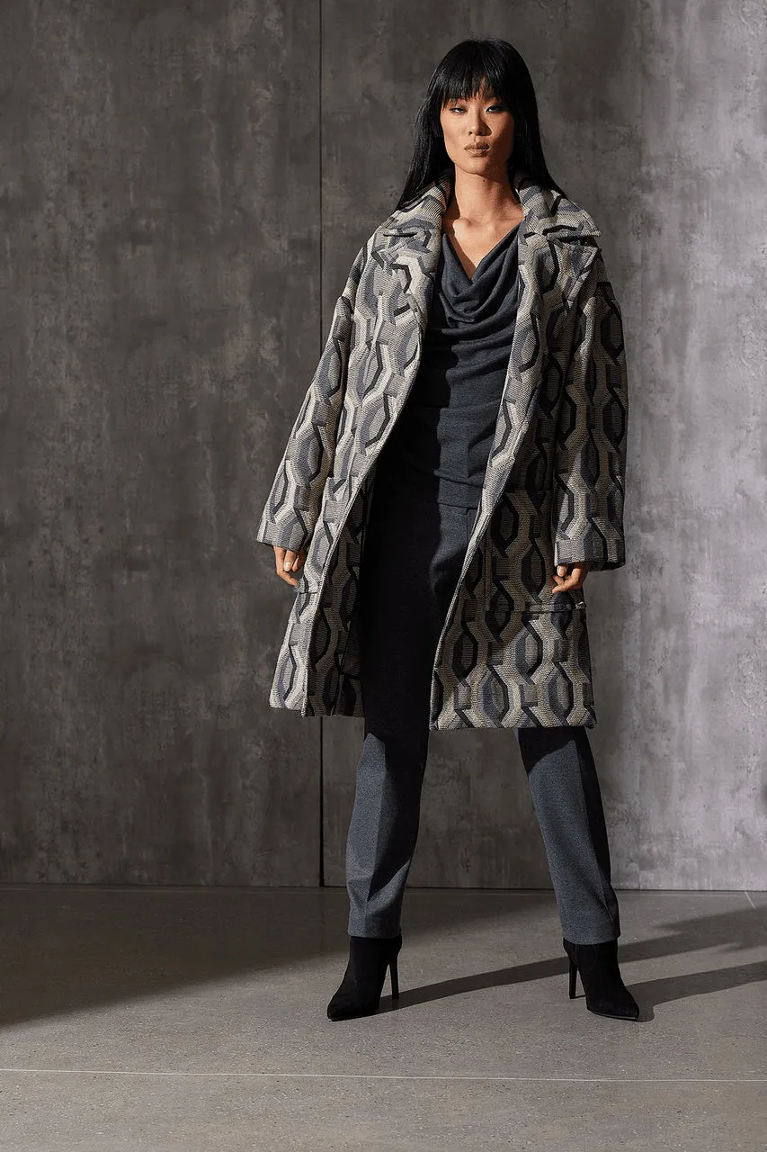 Hexagon Jacquard Belted Coat