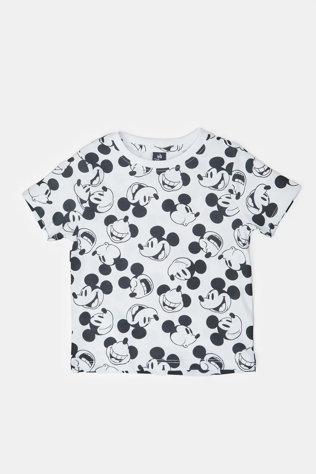 Infant Boys White Mickey Mouse Printed T-Shirt Set (Pack Of 2)