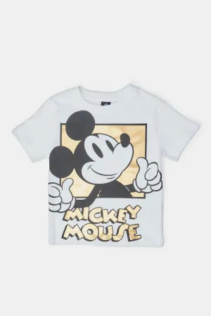 Infant Boys White Mickey Mouse Printed T-Shirt Set (Pack Of 2)