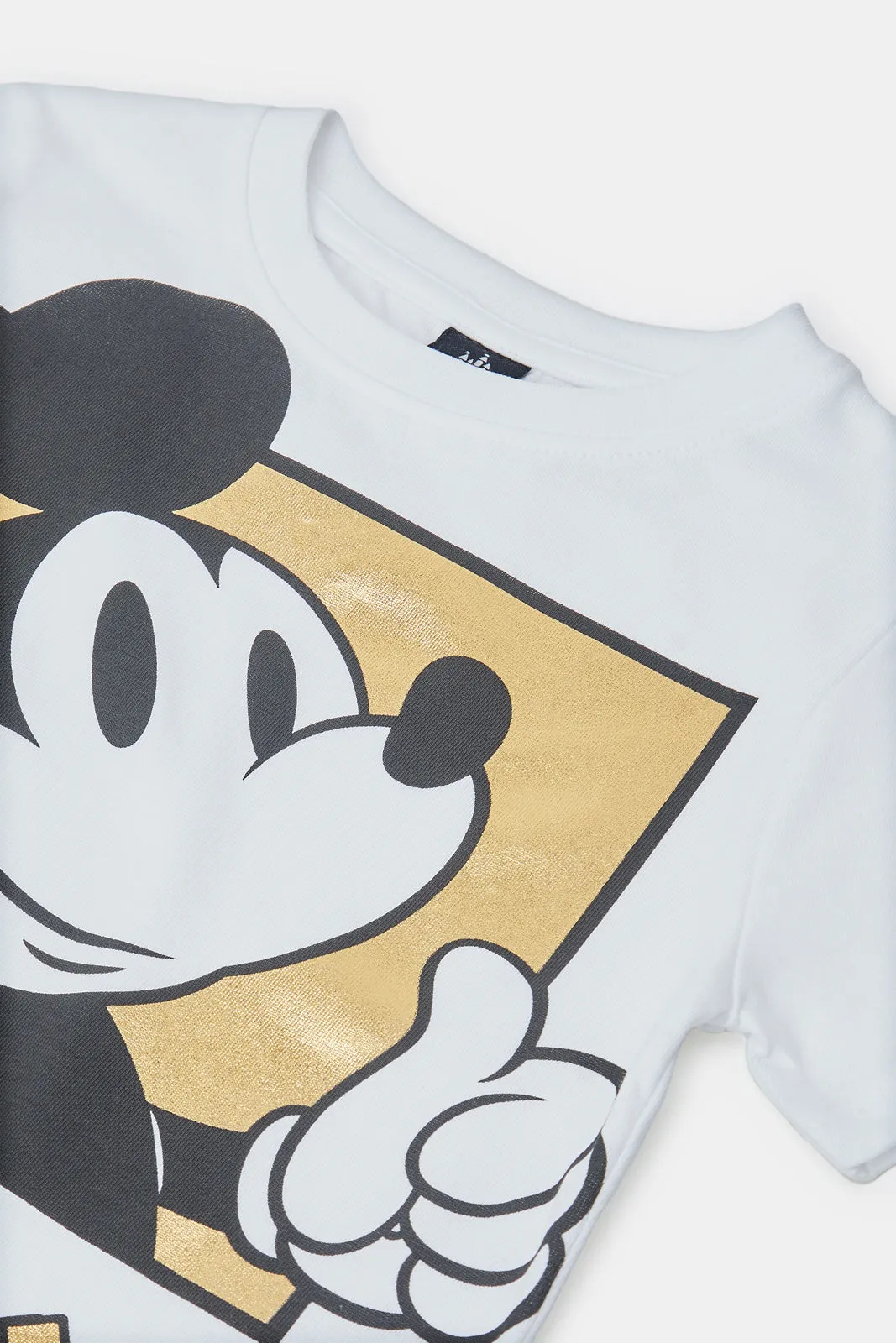 Infant Boys White Mickey Mouse Printed T-Shirt Set (Pack Of 2)