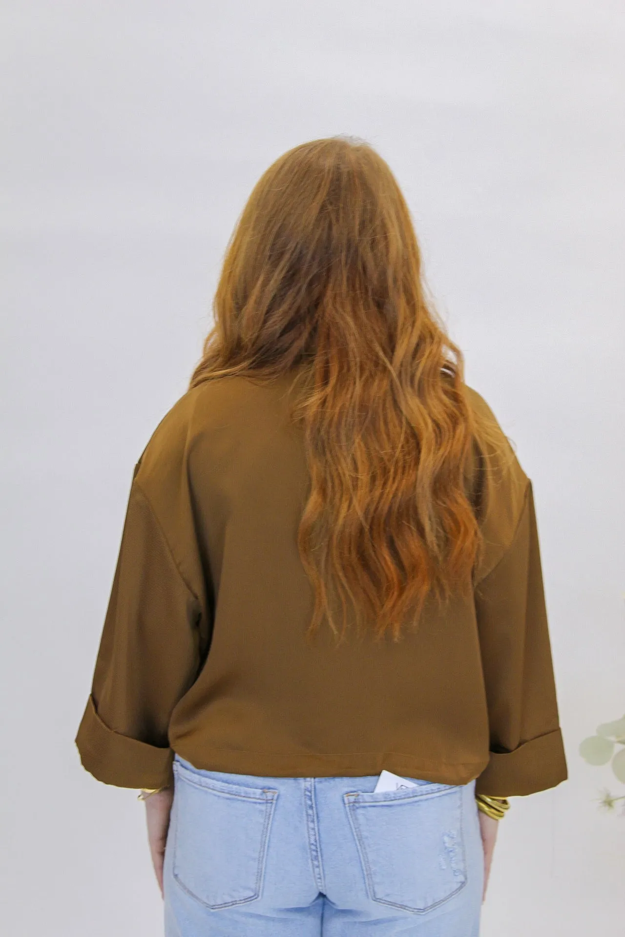 Iris Satin Collar Top/ Jacket- Brown