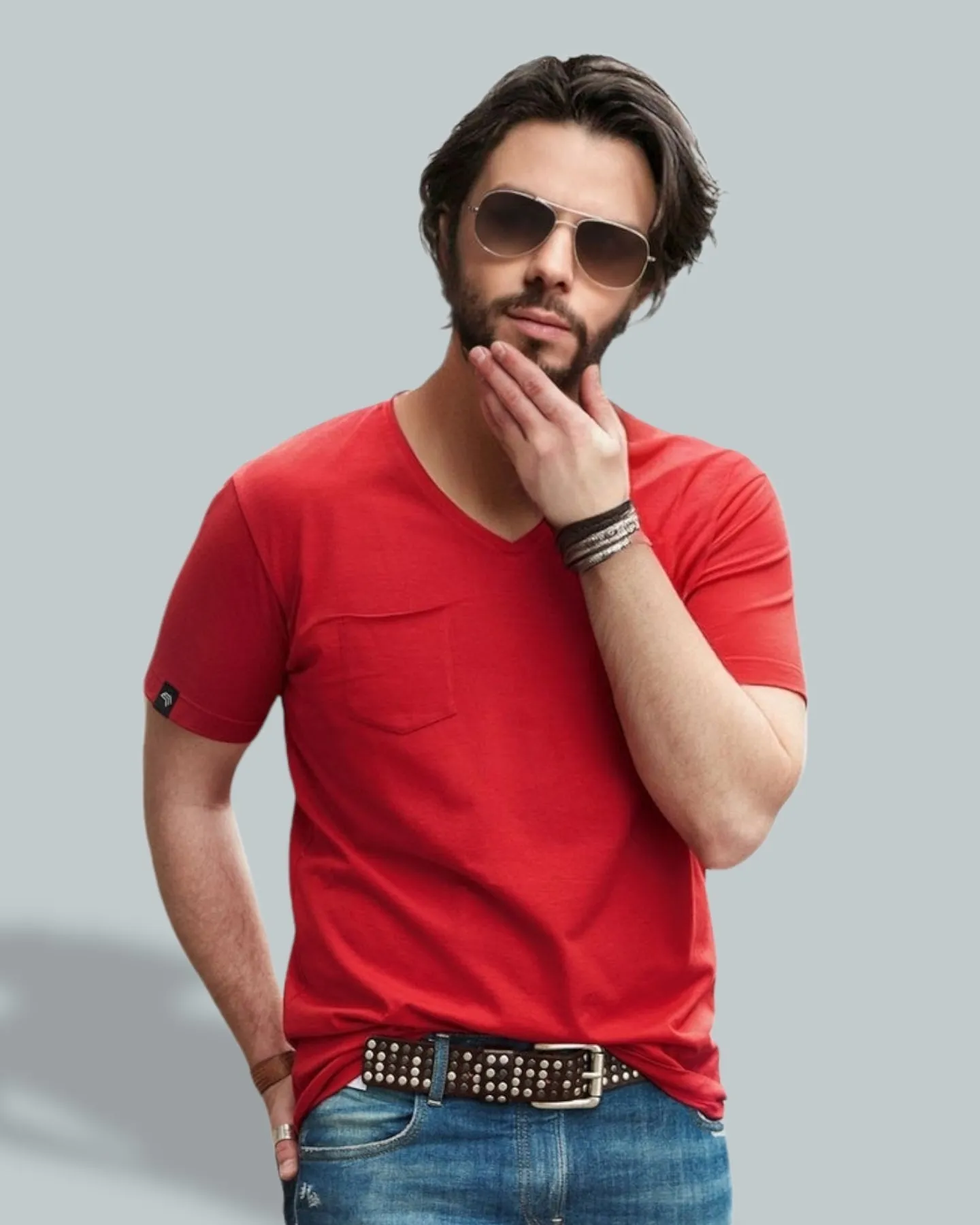 JAN 8004 ― Herren Bio-Baumwolle V-Neck T-Shirt mit Brusttasche - Weiß