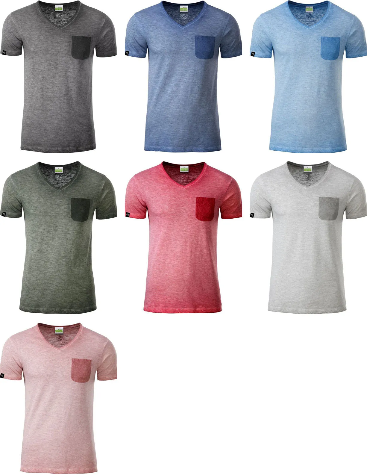 JAN 8016 ― Herren Bio-Baumwolle V-Neck Flammgarn T-Shirt - Denim Blau