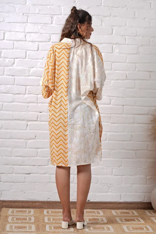 Jazzie Yellow Hand Block Printed Oversize Shirt