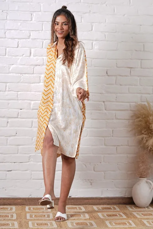 Jazzie Yellow Hand Block Printed Oversize Shirt