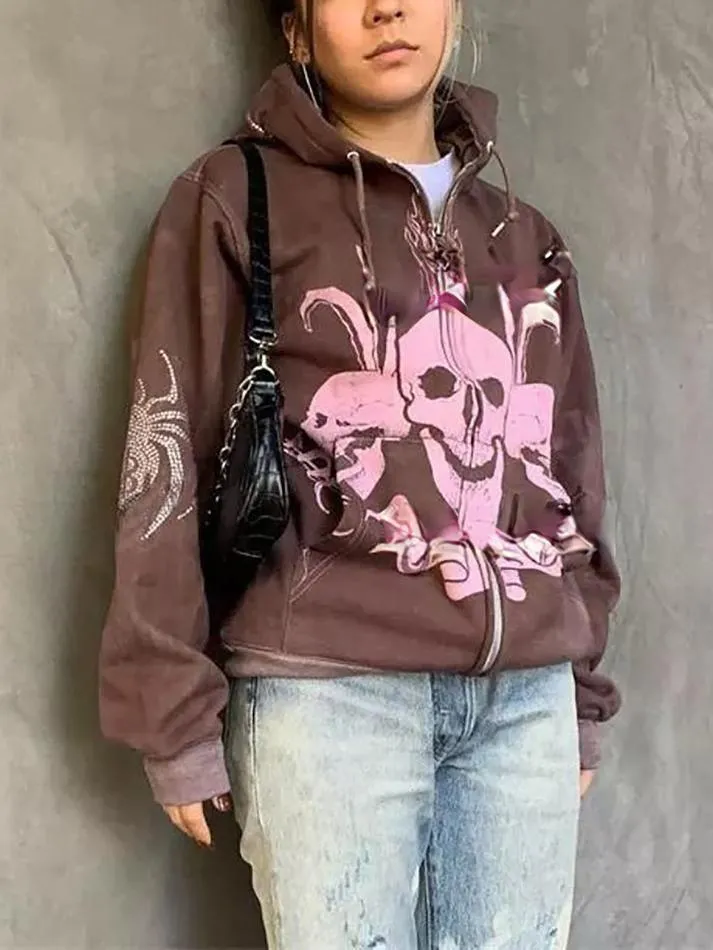 Joskaa Skeleton Graphic Zip-Up Oversized Hoodie