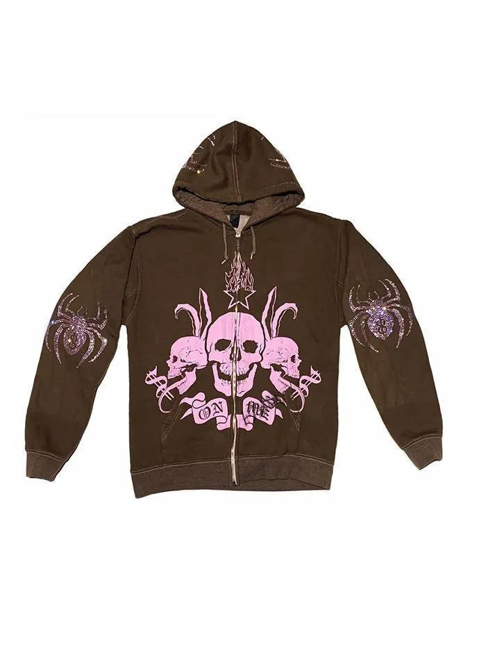 Joskaa Skeleton Graphic Zip-Up Oversized Hoodie