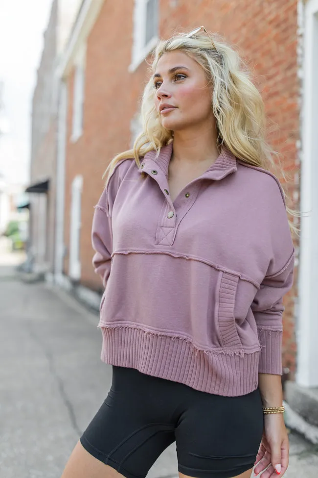 Just Go With It Mauve Crop Henley Pullover SALE