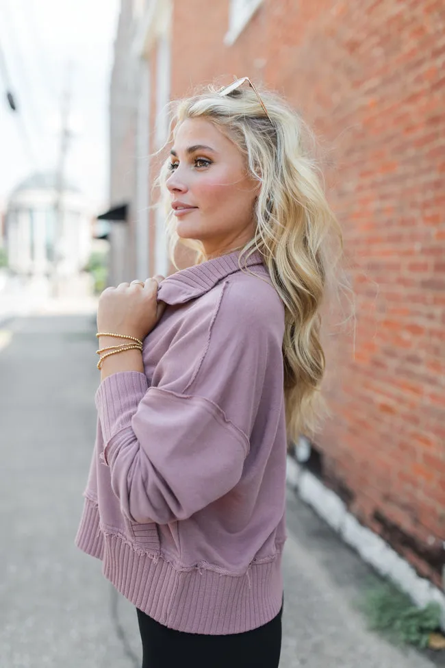 Just Go With It Mauve Crop Henley Pullover SALE