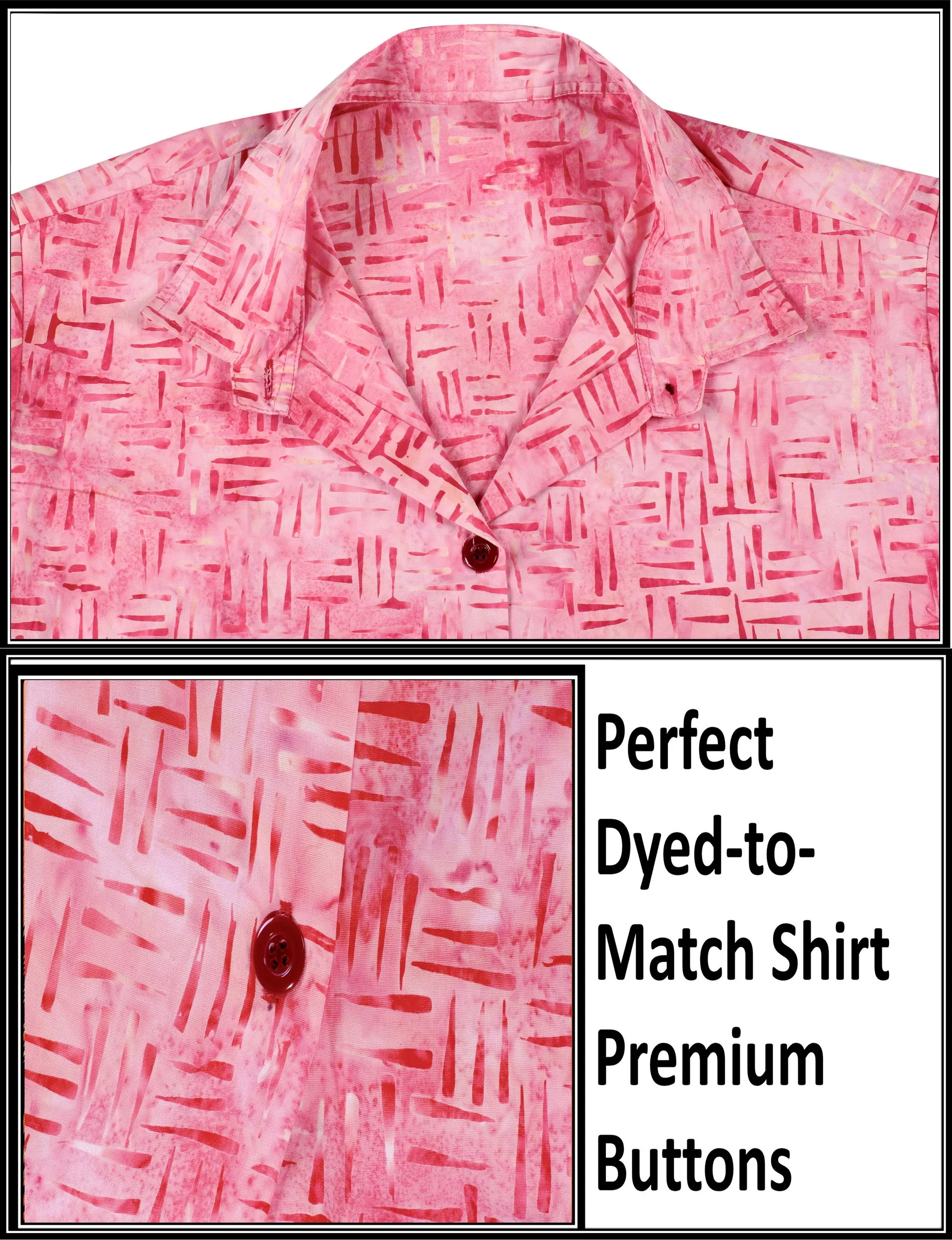 LA LEELA Women's Beach Button Down Short Sleeve Casual 100% cotton hand printed Blouse Pink