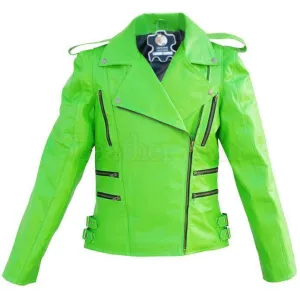 Leather Skin Punk Green Unisex Brando Fashion Stylish Sexy Premium Genuine Leather Jacket