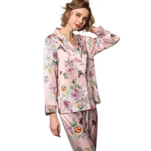 Luxury Mulberry Silk Ladies Pajamas Set Long Butterfly Print Silk Pajamas For Women