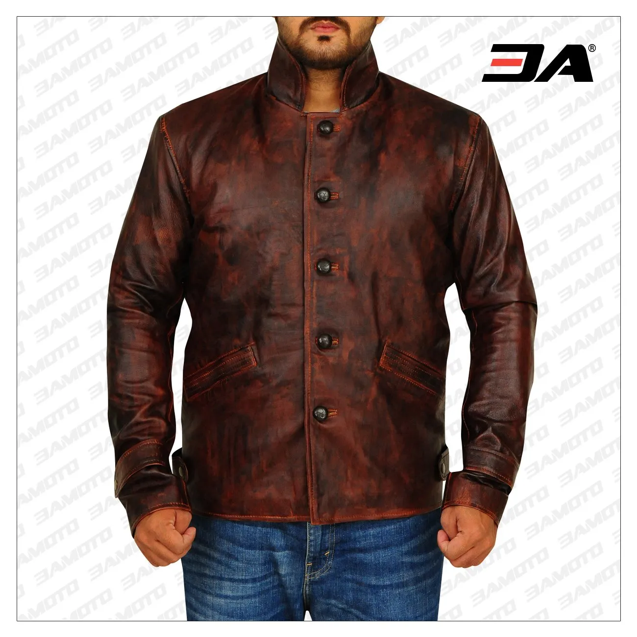 Men Dark Brown Distressed Leather Jacket