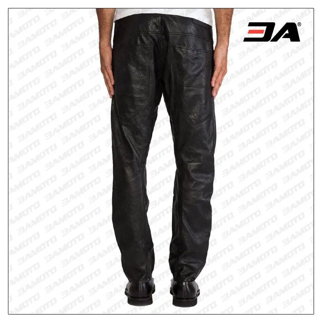 Mens Five Pocket Leather Pants With Rivet Accent