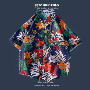 Men's Flower Short Sleeve Frontpocket Hawaiian Shirts