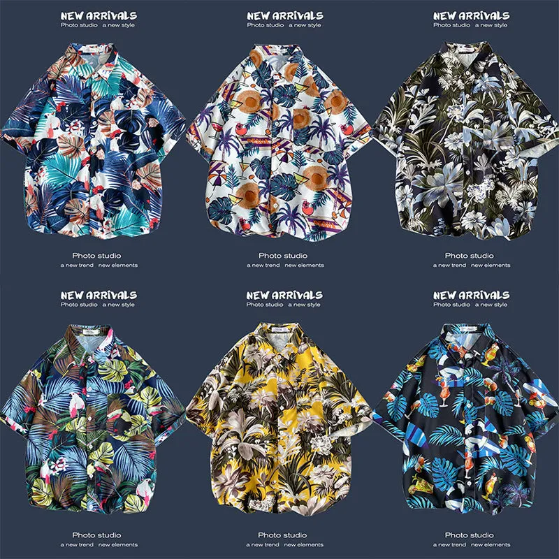 Men's Flower Short Sleeve Frontpocket Hawaiian Shirts