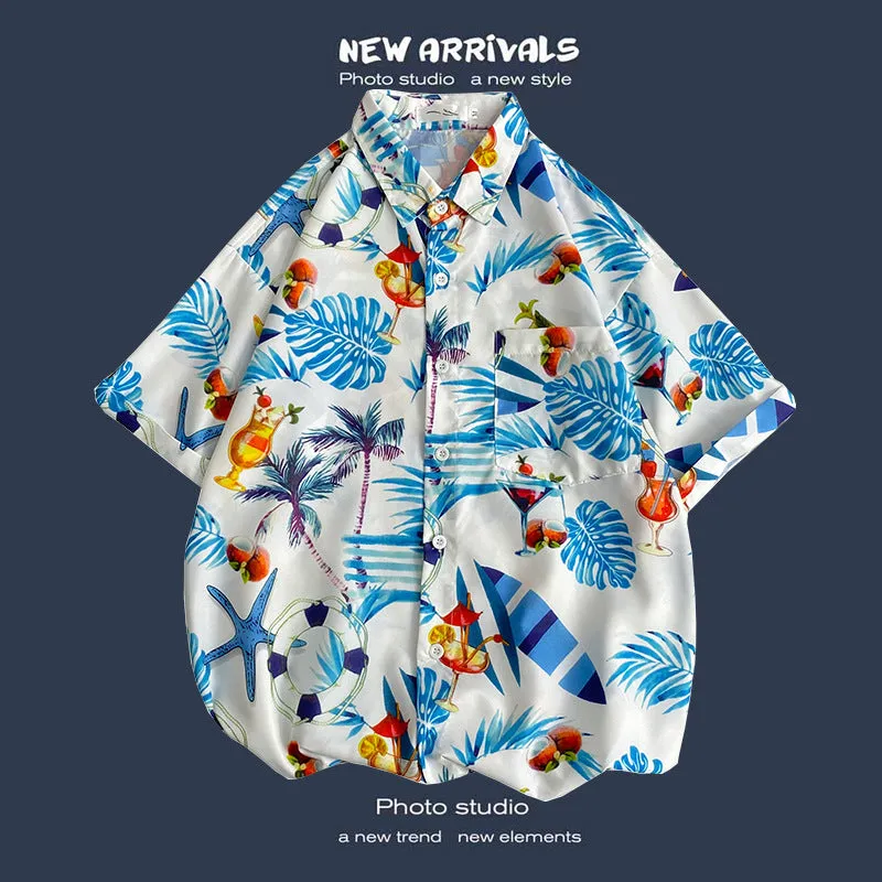 Men's Flower Short Sleeve Frontpocket Hawaiian Shirts