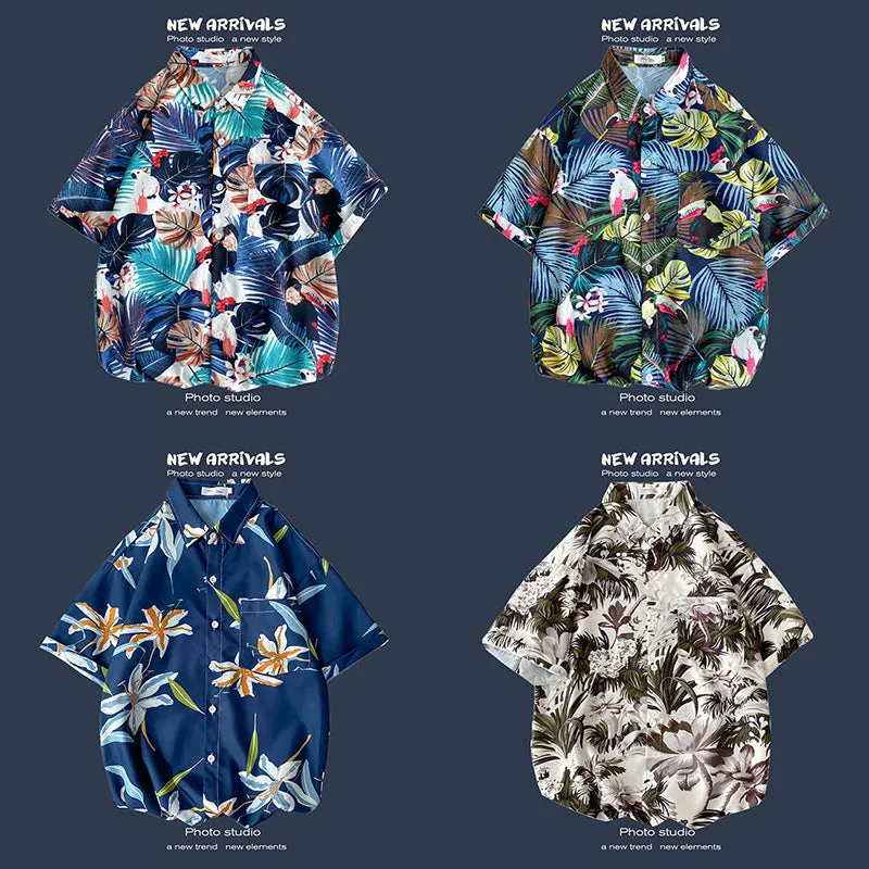 Men's Flower Short Sleeve Frontpocket Hawaiian Shirts