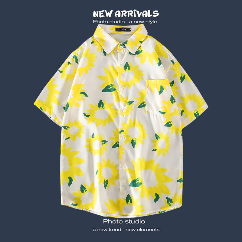 Men's Flower Short Sleeve Frontpocket Hawaiian Shirts