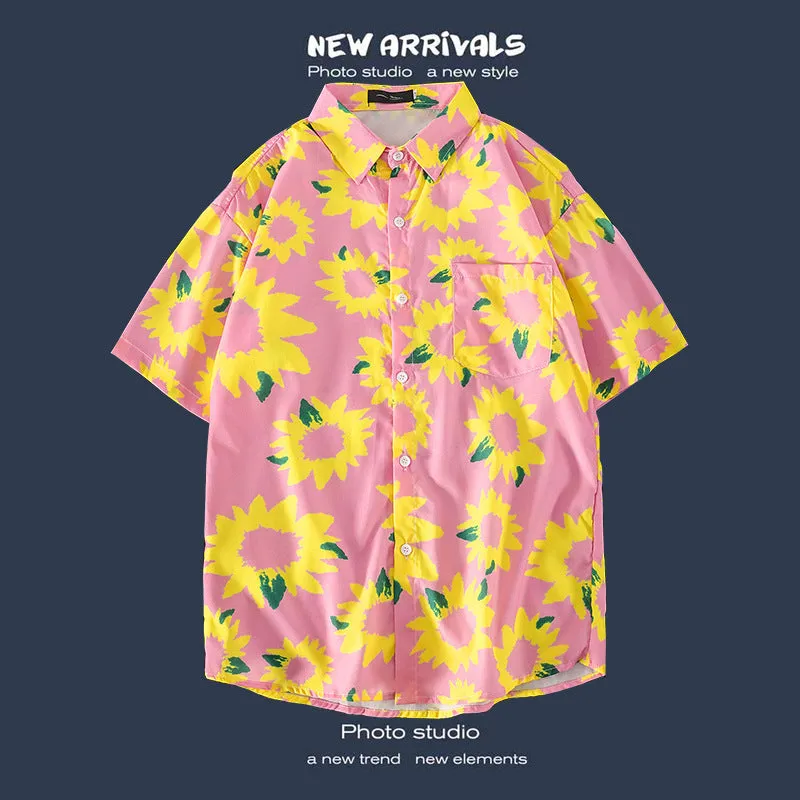 Men's Flower Short Sleeve Frontpocket Hawaiian Shirts