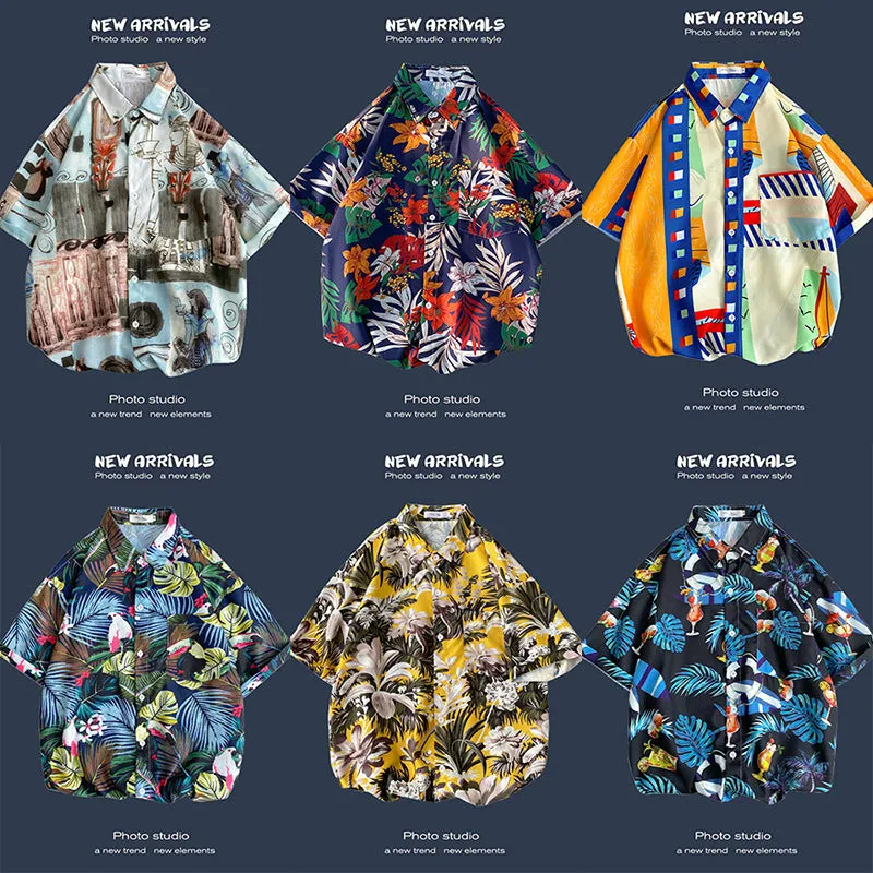 Men's Flower Short Sleeve Frontpocket Hawaiian Shirts