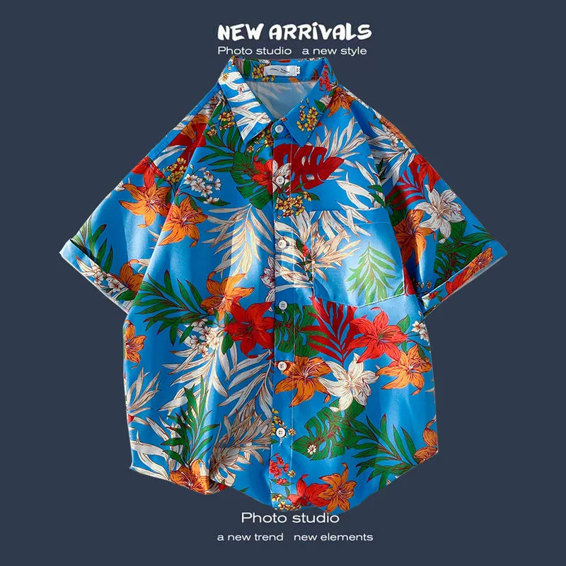 Men's Flower Short Sleeve Frontpocket Hawaiian Shirts