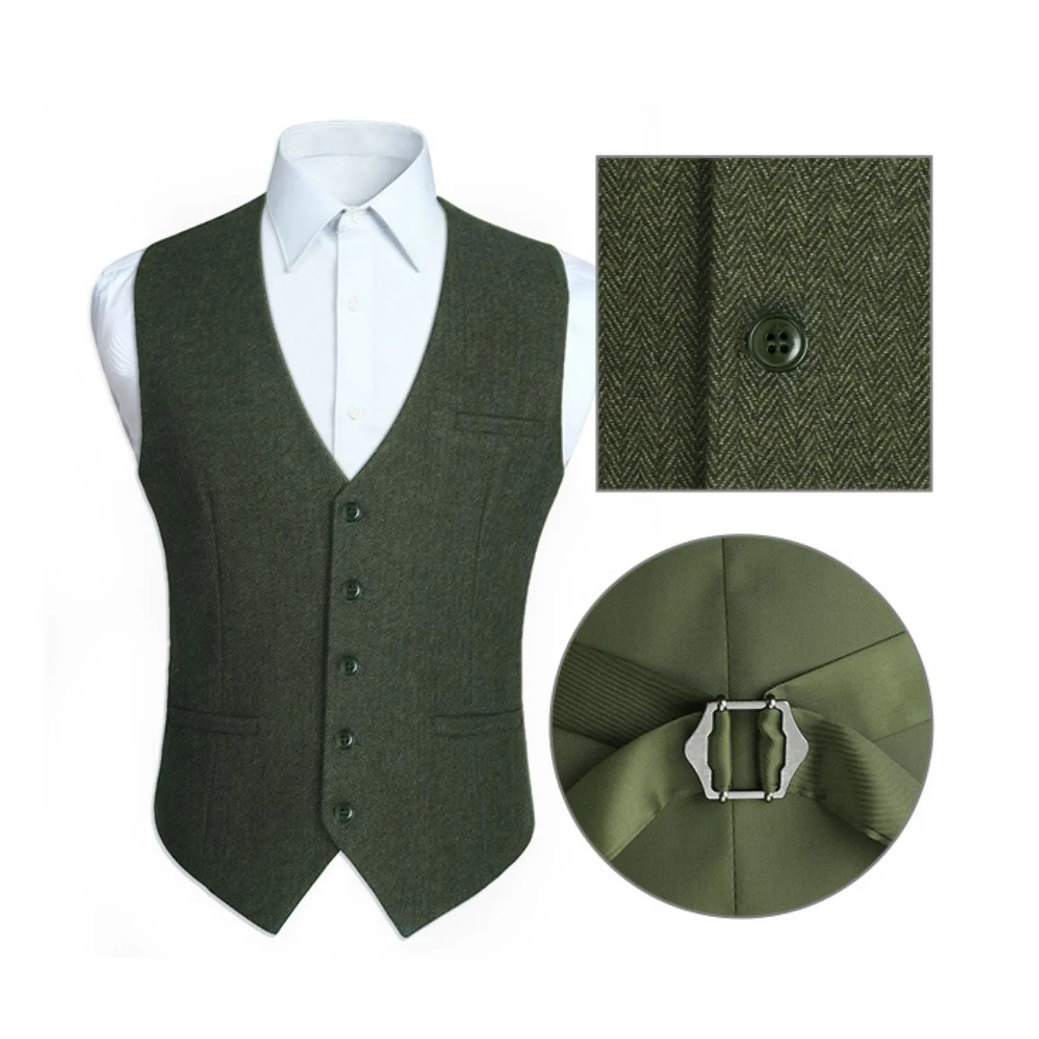 Men's Herringbone Tweed Vest - ARMY GREEN