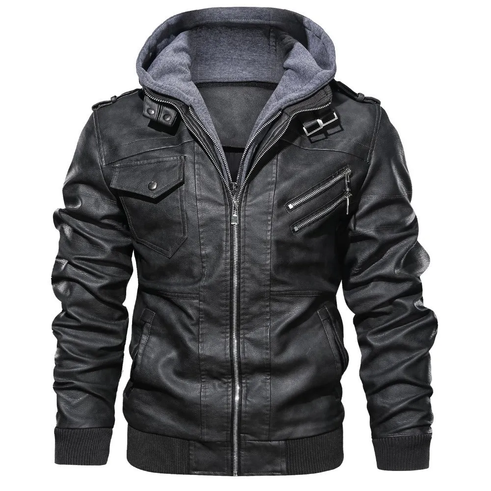 Men's Hooded Leather Jacket