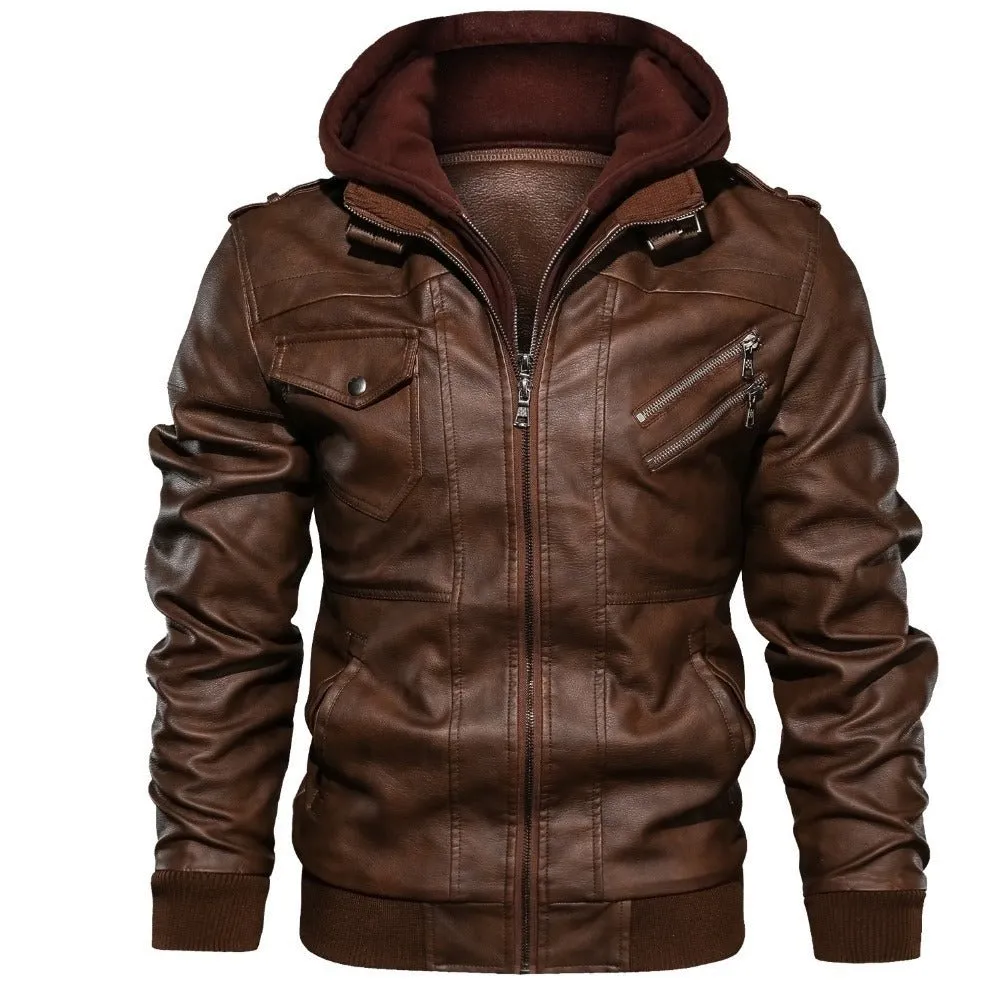 Men's Hooded Leather Jacket